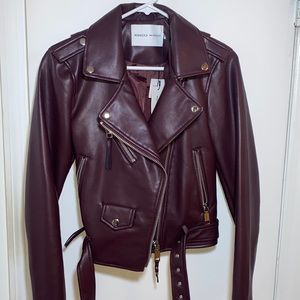 NWT Rebecca Minkoff Burgundy faux leather Moro jacket, size XS